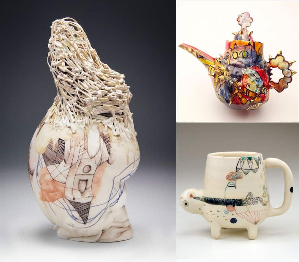 Work by current Bray artists in residence. Clockwise from left to right: Lauren Gallaspy, En Iwamura, and Michelle Summers. 