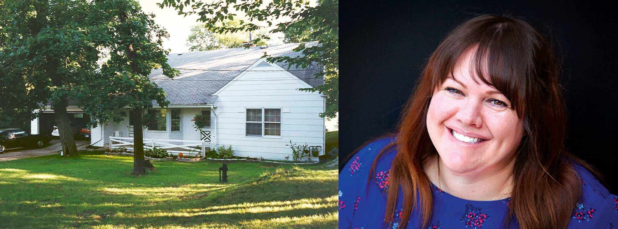 Left: Abby's Lake House in Minnesota. Right: Abby Hetherington.