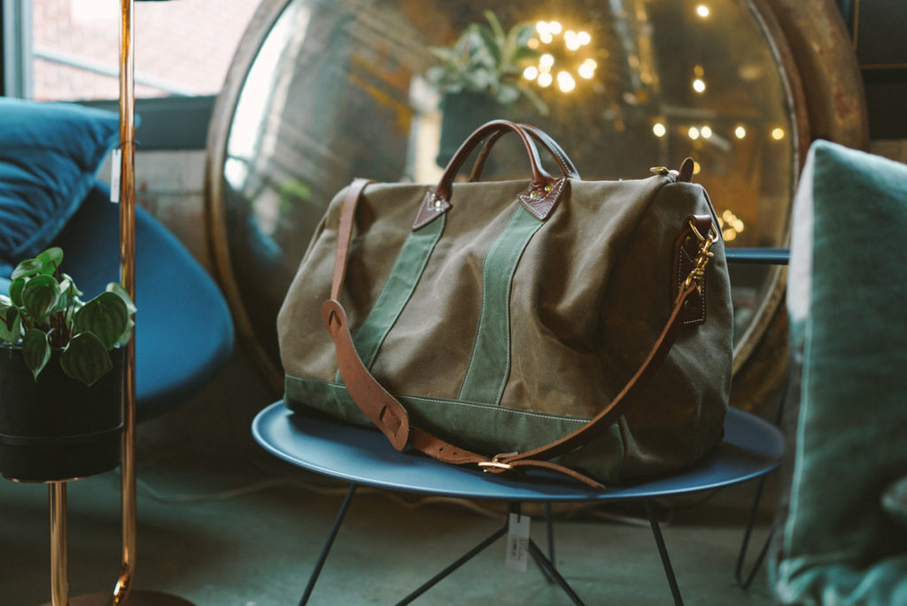 Up for grabs—a quality leather and canvas duffle.